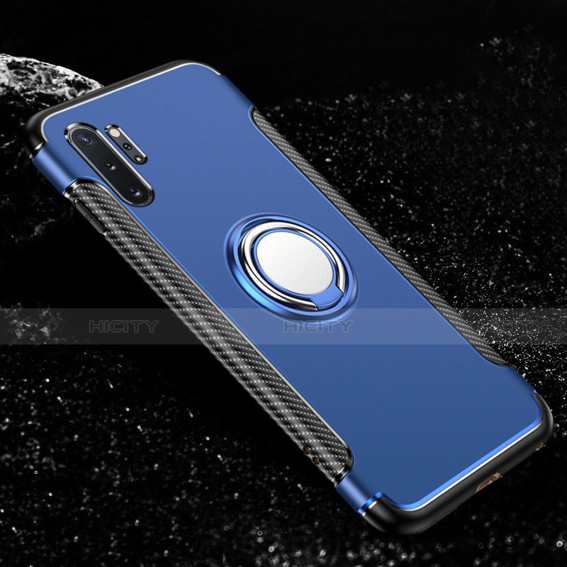 Custodia Silicone e Plastica Opaca Cover con Magnetico Anello Supporto R01 per Samsung Galaxy Note 10 Plus Cielo Blu
