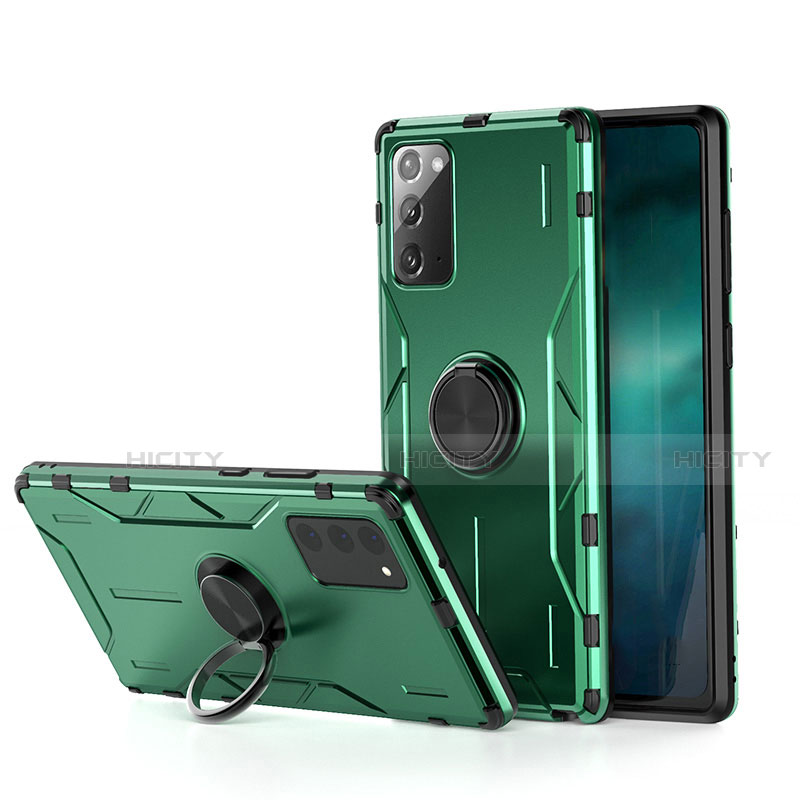 Custodia Silicone e Plastica Opaca Cover con Magnetico Anello Supporto R01 per Samsung Galaxy Note 20 5G Verde