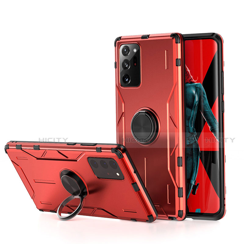 Custodia Silicone e Plastica Opaca Cover con Magnetico Anello Supporto R01 per Samsung Galaxy Note 20 Ultra 5G Rosso