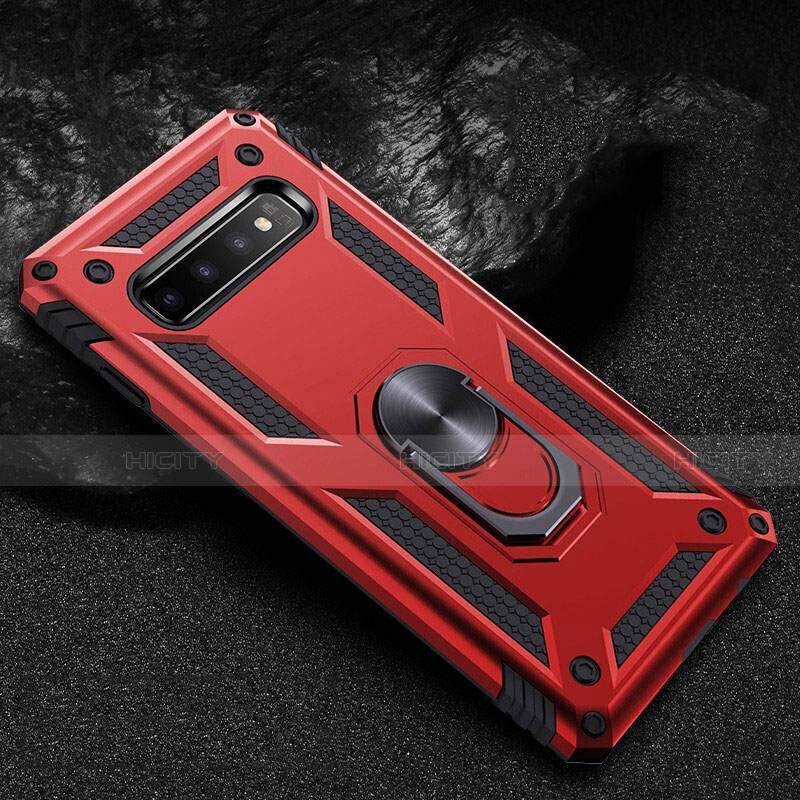 Custodia Silicone e Plastica Opaca Cover con Magnetico Anello Supporto R01 per Samsung Galaxy S10 Rosso