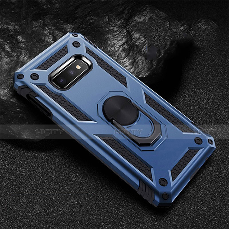 Custodia Silicone e Plastica Opaca Cover con Magnetico Anello Supporto R01 per Samsung Galaxy S10e Blu