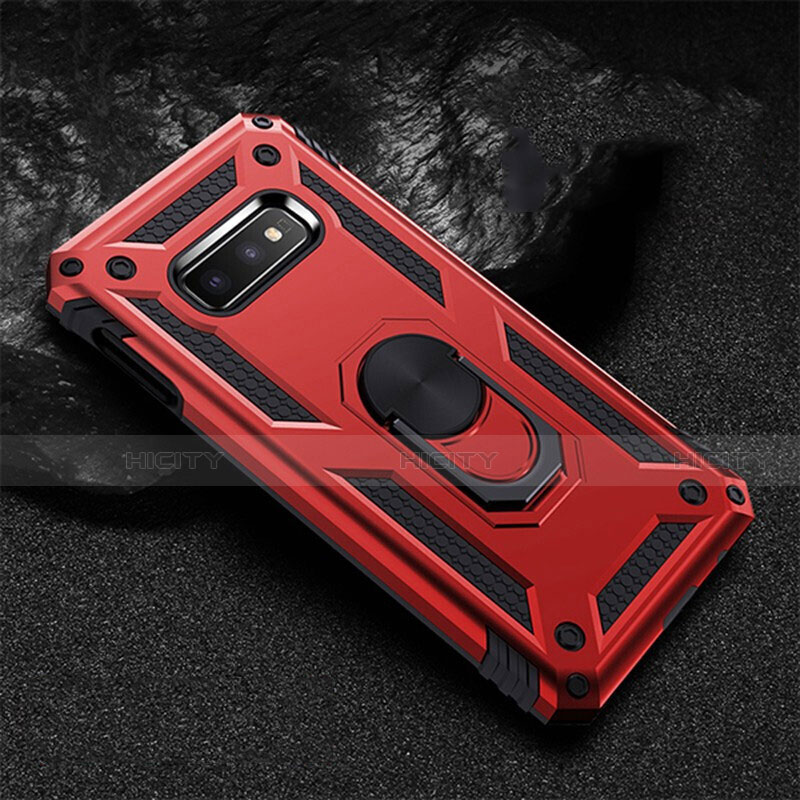 Custodia Silicone e Plastica Opaca Cover con Magnetico Anello Supporto R01 per Samsung Galaxy S10e Rosso