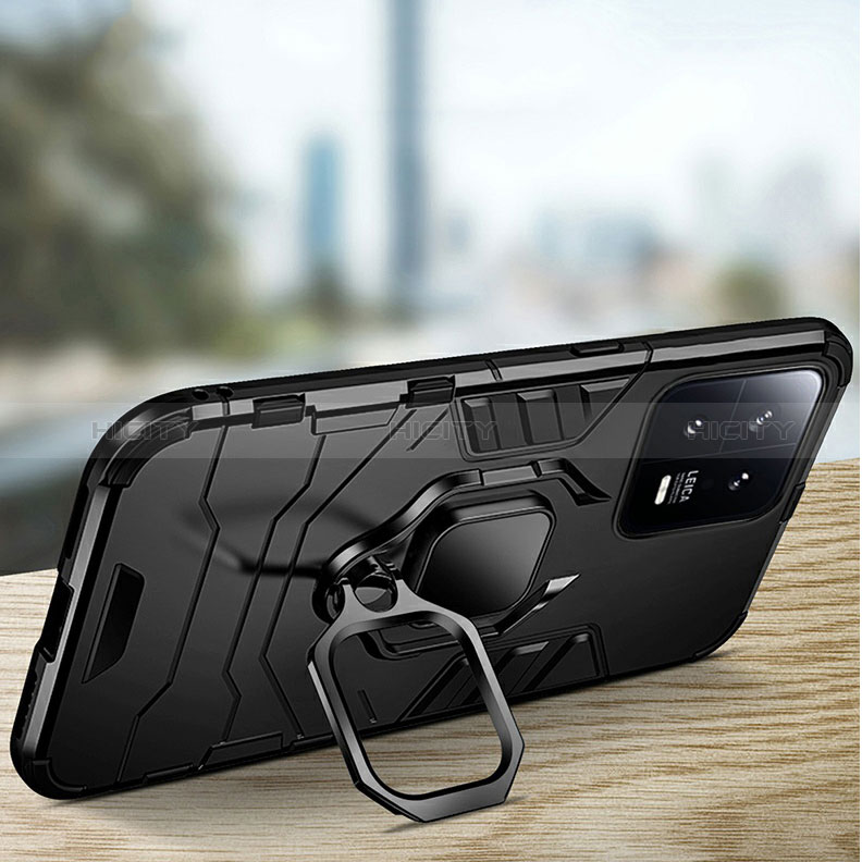 Custodia Silicone e Plastica Opaca Cover con Magnetico Anello Supporto R01 per Xiaomi Mi 13 5G