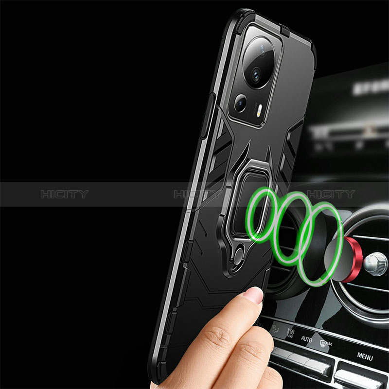Custodia Silicone e Plastica Opaca Cover con Magnetico Anello Supporto R01 per Xiaomi Mi 13 Lite 5G