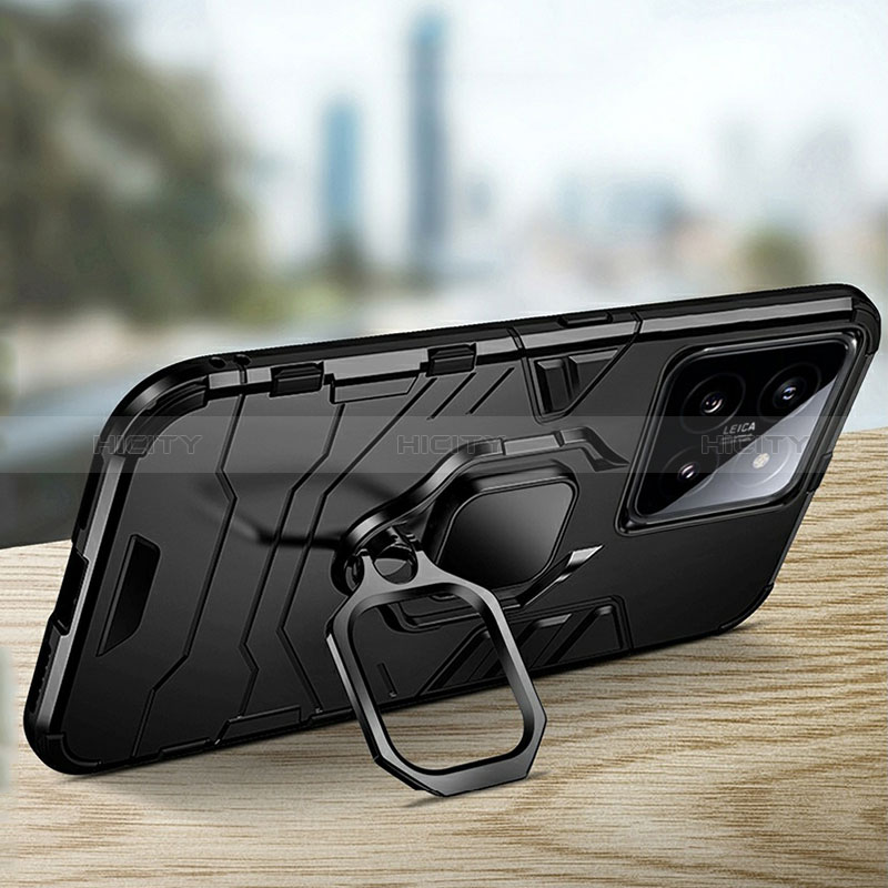 Custodia Silicone e Plastica Opaca Cover con Magnetico Anello Supporto R01 per Xiaomi Mi 14 5G