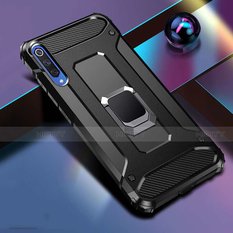 Custodia Silicone e Plastica Opaca Cover con Magnetico Anello Supporto R01 per Xiaomi Mi A3 Nero