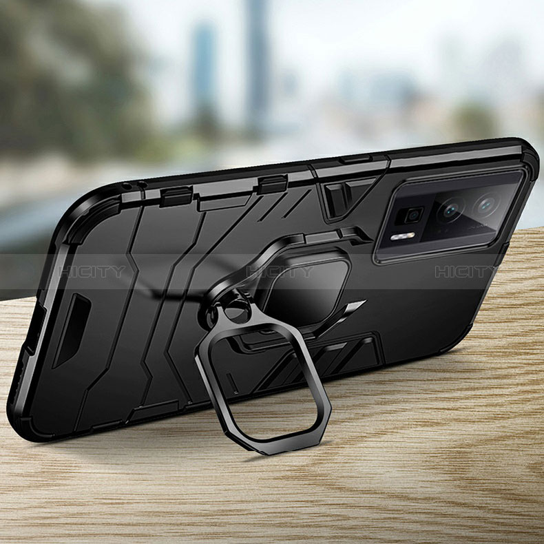 Custodia Silicone e Plastica Opaca Cover con Magnetico Anello Supporto R01 per Xiaomi Poco F5 Pro 5G