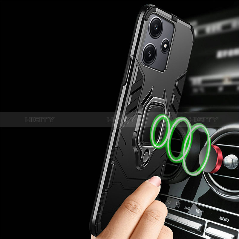 Custodia Silicone e Plastica Opaca Cover con Magnetico Anello Supporto R01 per Xiaomi Redmi 12 5G
