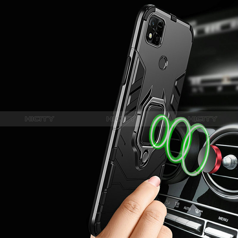 Custodia Silicone e Plastica Opaca Cover con Magnetico Anello Supporto R01 per Xiaomi Redmi 9 Activ