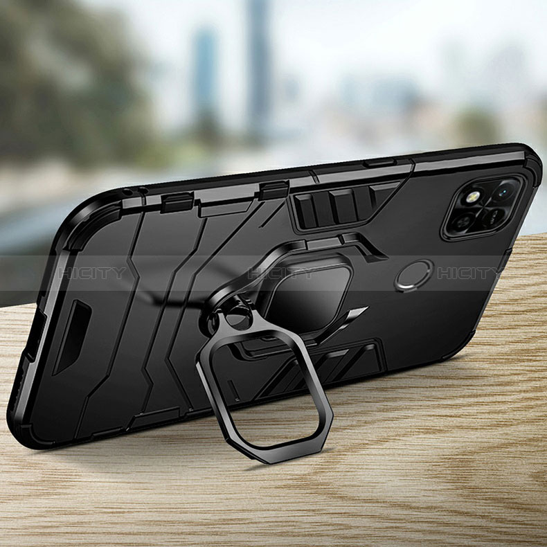 Custodia Silicone e Plastica Opaca Cover con Magnetico Anello Supporto R01 per Xiaomi Redmi 9 India