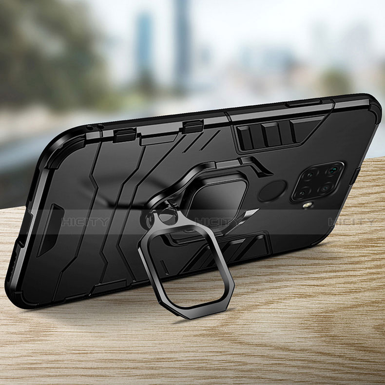 Custodia Silicone e Plastica Opaca Cover con Magnetico Anello Supporto R01 per Xiaomi Redmi Note 9