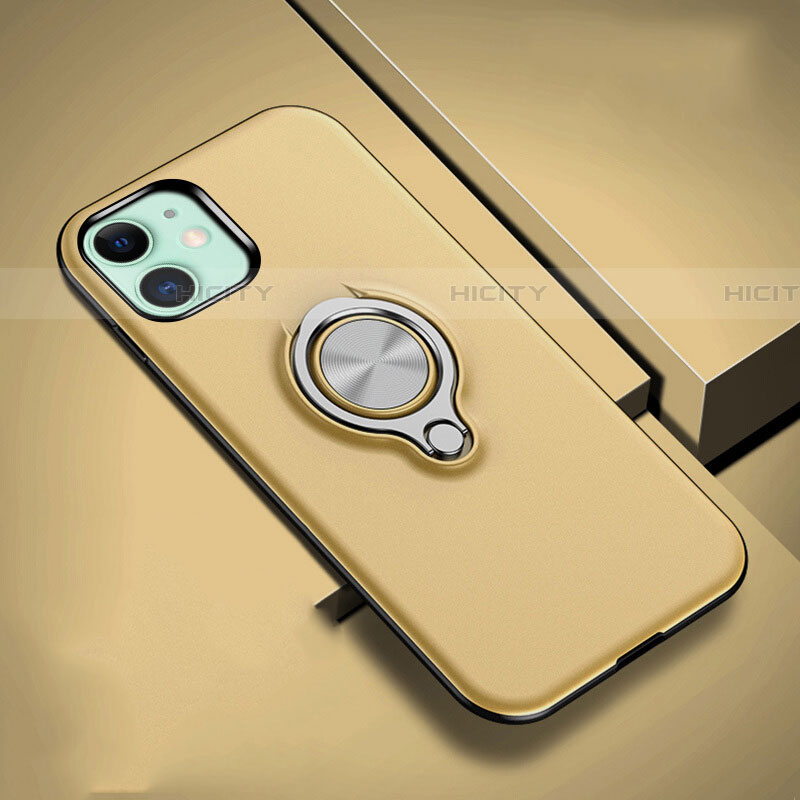Custodia Silicone e Plastica Opaca Cover con Magnetico Anello Supporto R02 per Apple iPhone 11 Oro