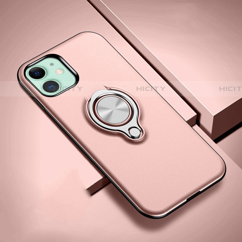 Custodia Silicone e Plastica Opaca Cover con Magnetico Anello Supporto R02 per Apple iPhone 11 Oro Rosa