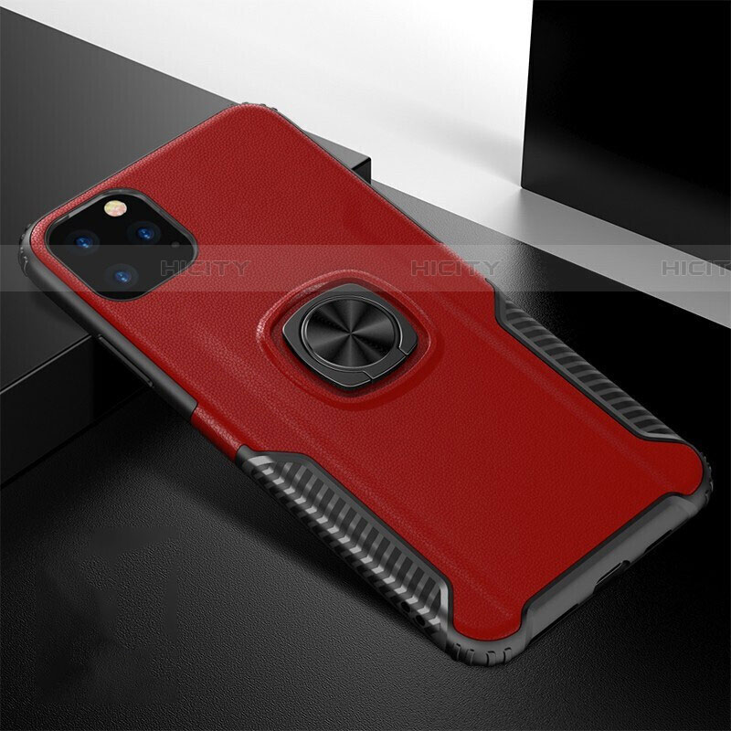 Custodia Silicone e Plastica Opaca Cover con Magnetico Anello Supporto R02 per Apple iPhone 11 Pro Max Rosso