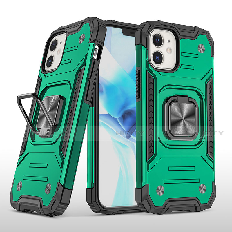 Custodia Silicone e Plastica Opaca Cover con Magnetico Anello Supporto R02 per Apple iPhone 12 Verde