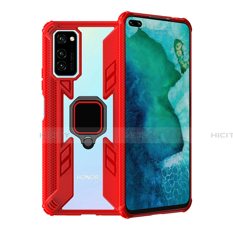 Custodia Silicone e Plastica Opaca Cover con Magnetico Anello Supporto R02 per Huawei Honor View 30 5G Rosso