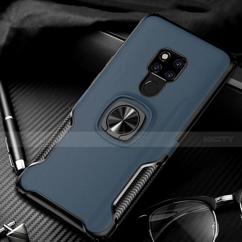 Custodia Silicone e Plastica Opaca Cover con Magnetico Anello Supporto R02 per Huawei Mate 20 X 5G Blu