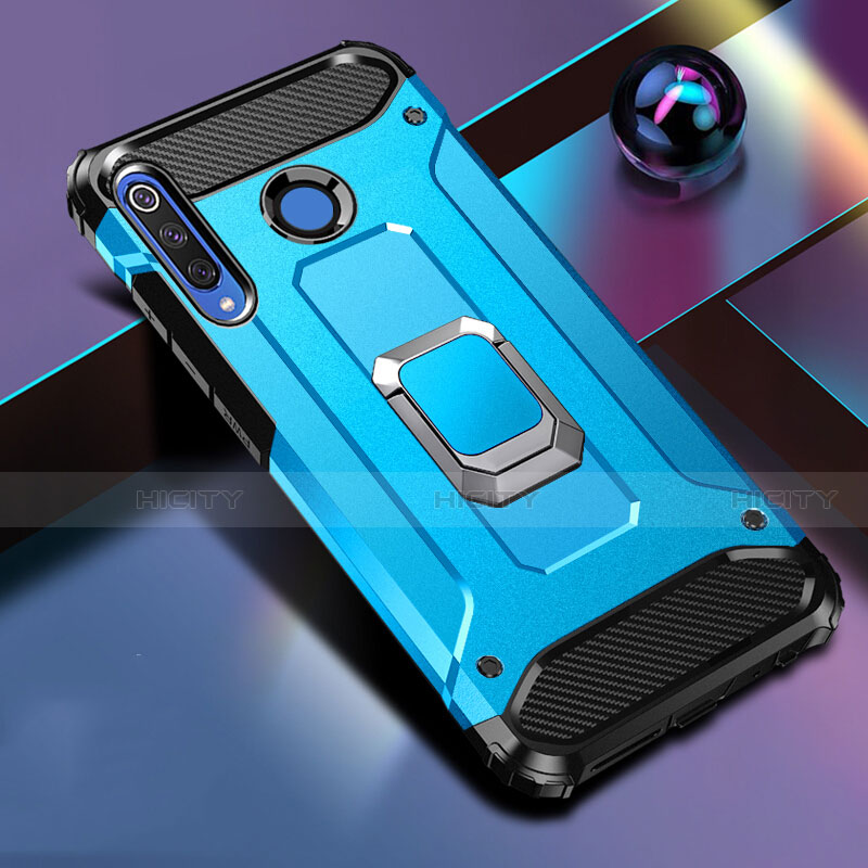 Custodia Silicone e Plastica Opaca Cover con Magnetico Anello Supporto R02 per Huawei Nova 4e Cielo Blu