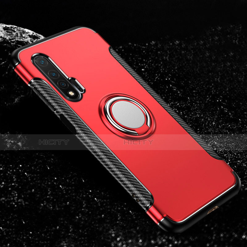 Custodia Silicone e Plastica Opaca Cover con Magnetico Anello Supporto R02 per Huawei Nova 6 Rosso