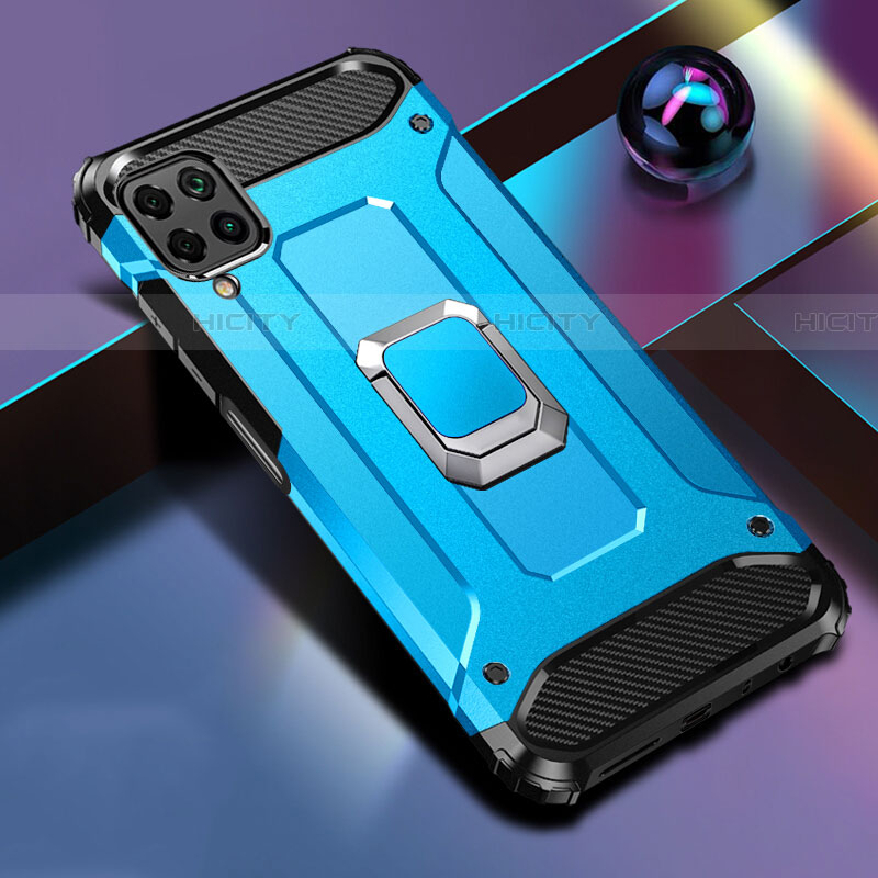 Custodia Silicone e Plastica Opaca Cover con Magnetico Anello Supporto R02 per Huawei P40 Lite Cielo Blu