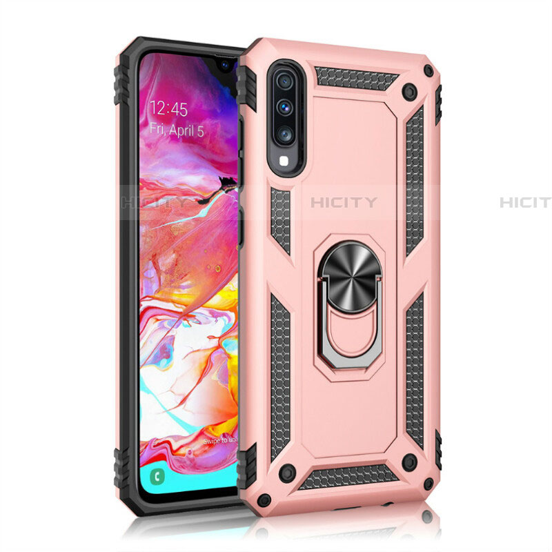 Custodia Silicone e Plastica Opaca Cover con Magnetico Anello Supporto R02 per Samsung Galaxy A70