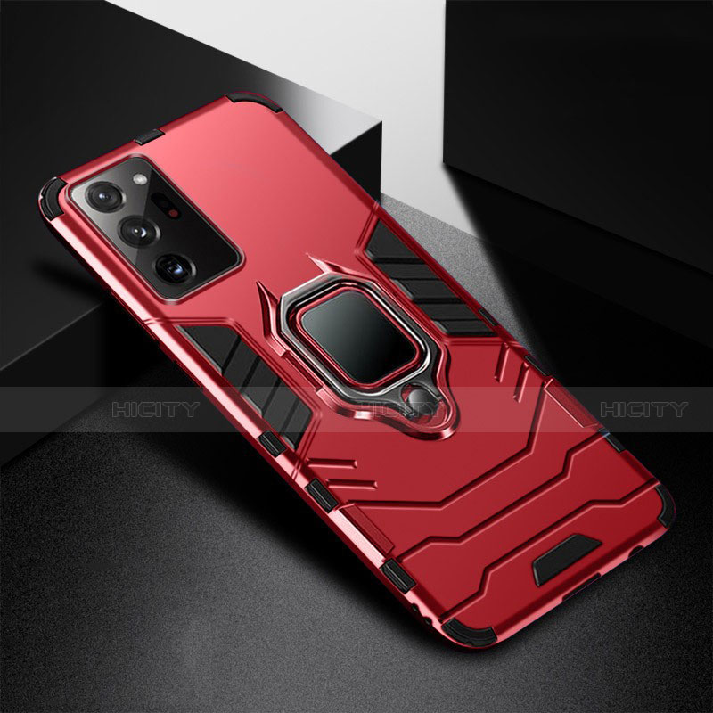 Custodia Silicone e Plastica Opaca Cover con Magnetico Anello Supporto R02 per Samsung Galaxy Note 20 Ultra 5G Rosso