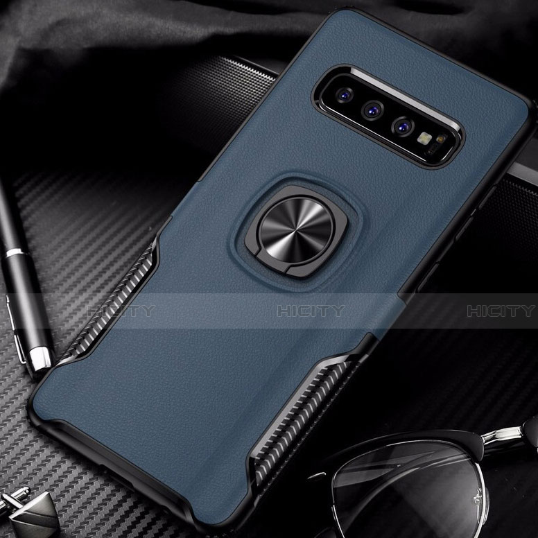 Custodia Silicone e Plastica Opaca Cover con Magnetico Anello Supporto R02 per Samsung Galaxy S10 5G Blu