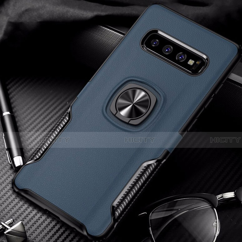 Custodia Silicone e Plastica Opaca Cover con Magnetico Anello Supporto R02 per Samsung Galaxy S10 Blu