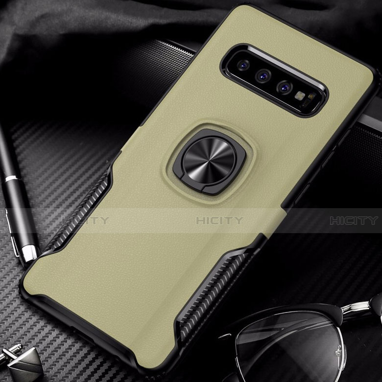 Custodia Silicone e Plastica Opaca Cover con Magnetico Anello Supporto R02 per Samsung Galaxy S10 Plus Oro