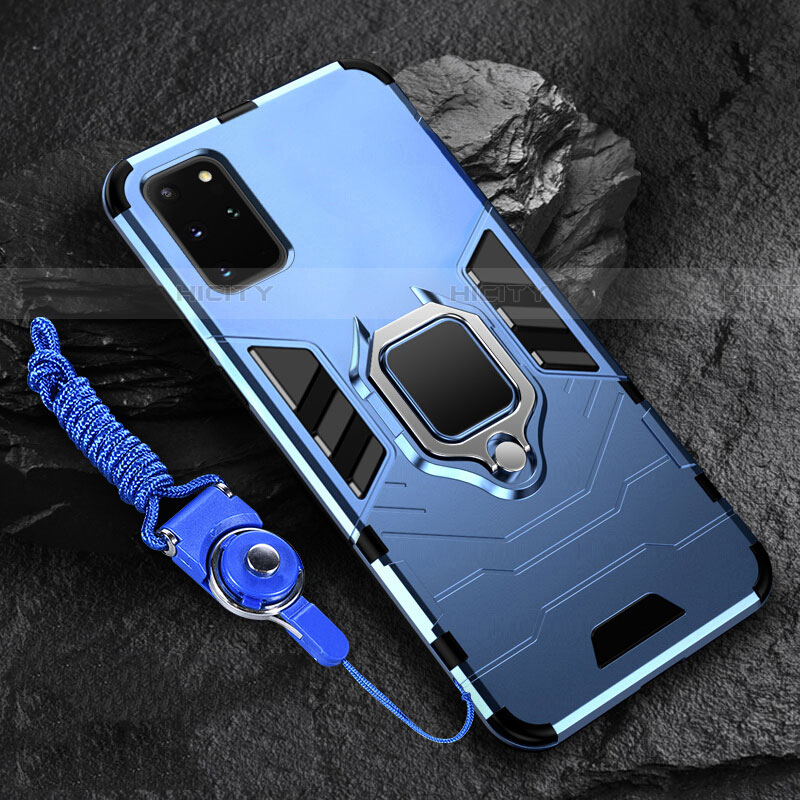 Custodia Silicone e Plastica Opaca Cover con Magnetico Anello Supporto R02 per Samsung Galaxy S20 Plus Blu