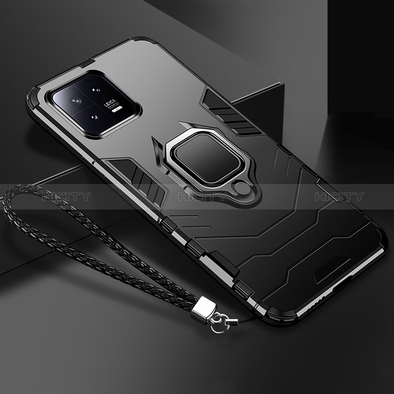 Custodia Silicone e Plastica Opaca Cover con Magnetico Anello Supporto R02 per Xiaomi Mi 13 5G