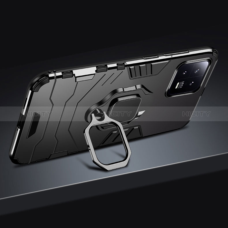 Custodia Silicone e Plastica Opaca Cover con Magnetico Anello Supporto R02 per Xiaomi Mi 13 5G