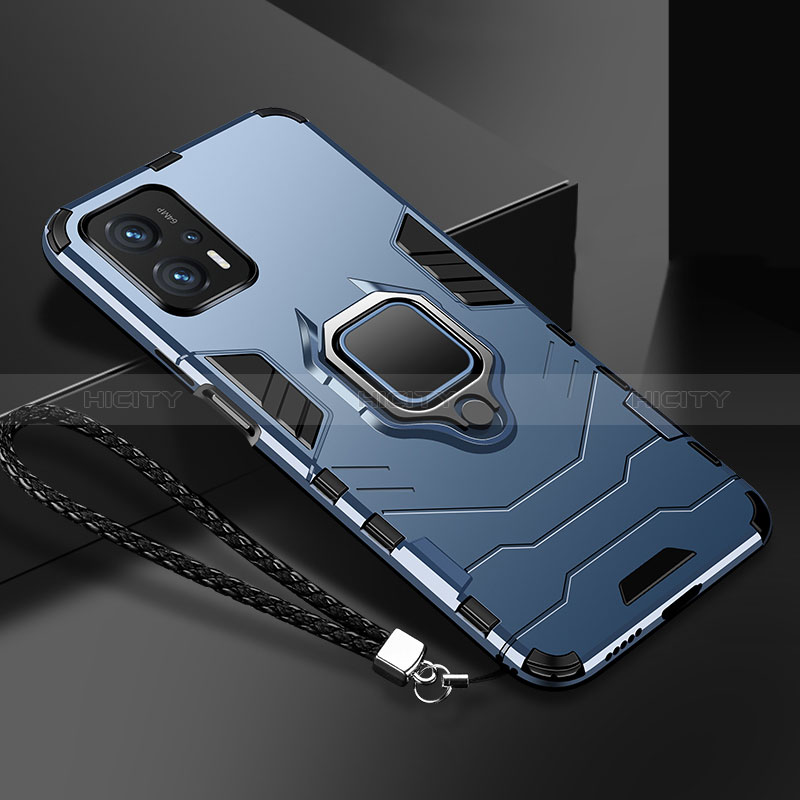 Custodia Silicone e Plastica Opaca Cover con Magnetico Anello Supporto R02 per Xiaomi Mi 13 Pro 5G Blu