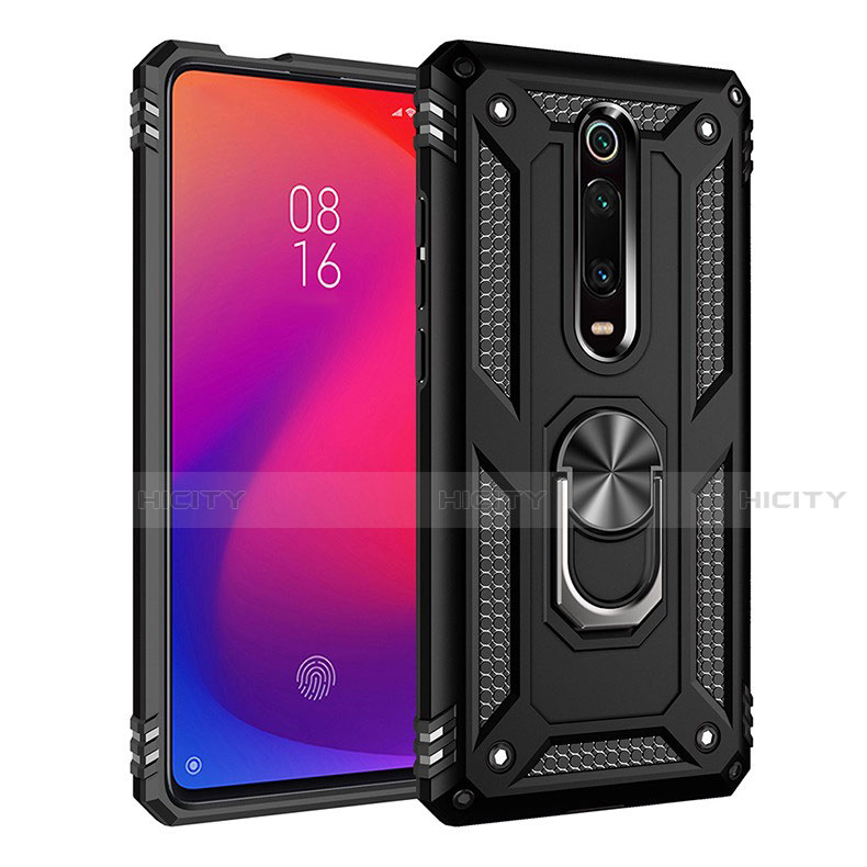 Custodia Silicone e Plastica Opaca Cover con Magnetico Anello Supporto R02 per Xiaomi Mi 9T Pro Nero