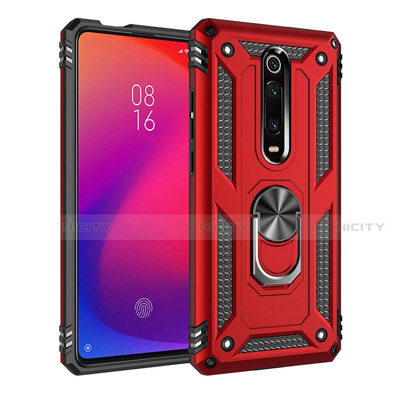 Custodia Silicone e Plastica Opaca Cover con Magnetico Anello Supporto R02 per Xiaomi Mi 9T Rosso