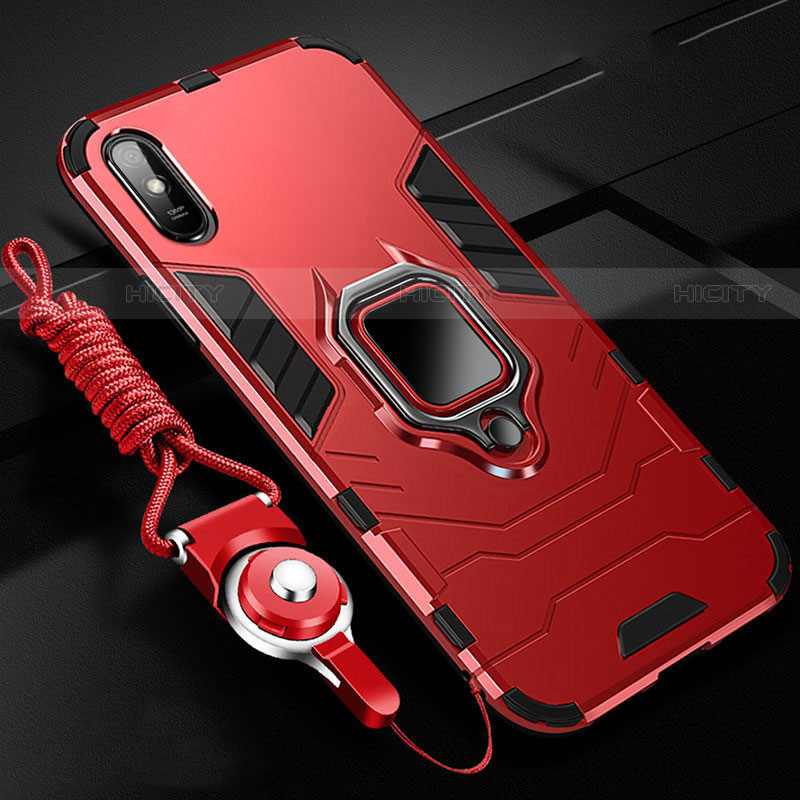 Custodia Silicone e Plastica Opaca Cover con Magnetico Anello Supporto R02 per Xiaomi Redmi 9AT Rosso