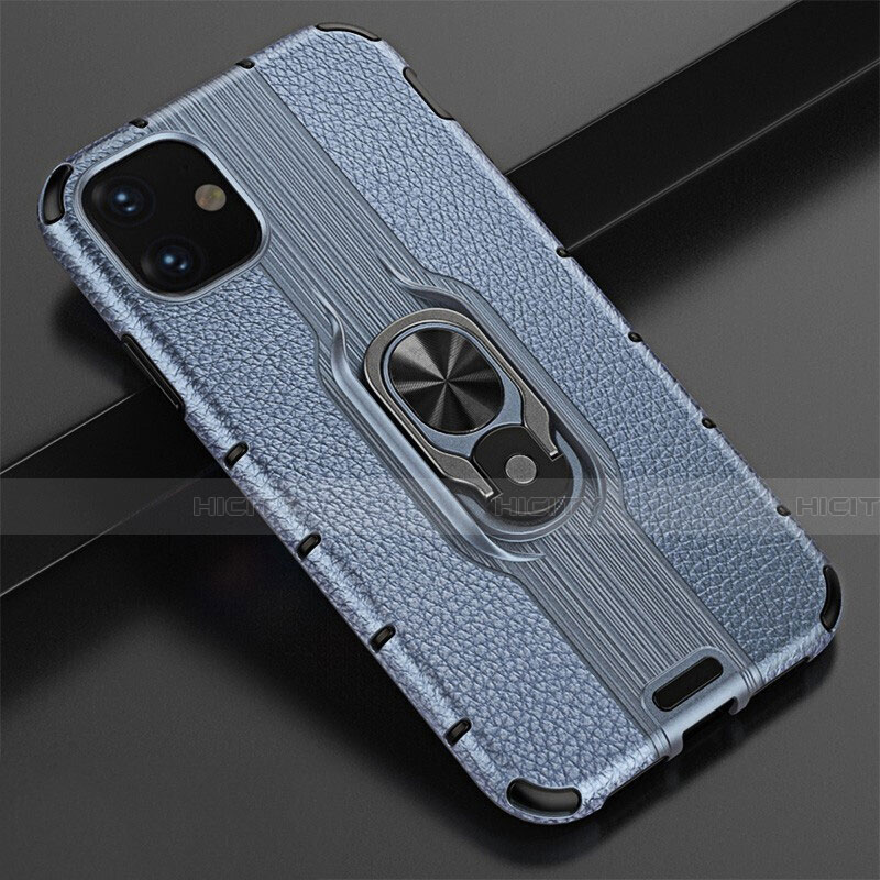 Custodia Silicone e Plastica Opaca Cover con Magnetico Anello Supporto R03 per Apple iPhone 11 Blu