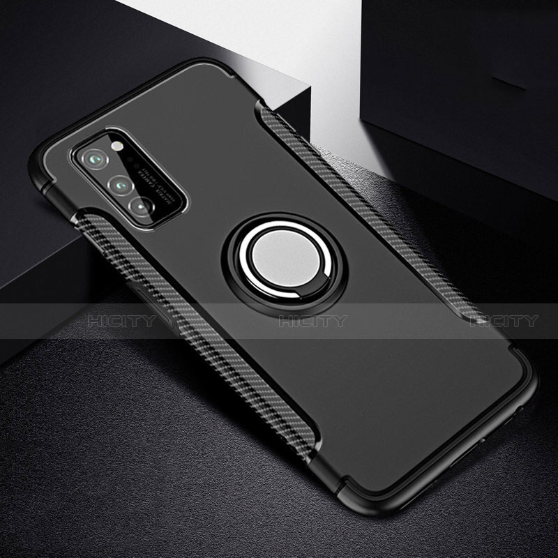 Custodia Silicone e Plastica Opaca Cover con Magnetico Anello Supporto R03 per Huawei Honor View 30 Pro 5G Nero