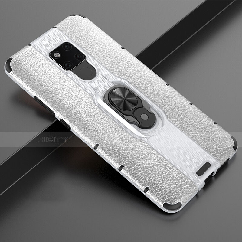 Custodia Silicone e Plastica Opaca Cover con Magnetico Anello Supporto R03 per Huawei Mate 20 X 5G Argento