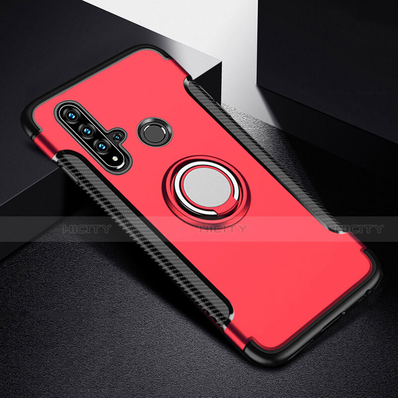 Custodia Silicone e Plastica Opaca Cover con Magnetico Anello Supporto R03 per Huawei Nova 5i Rosso