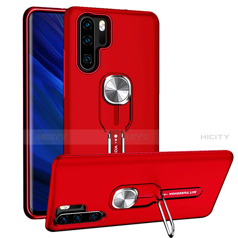 Custodia Silicone e Plastica Opaca Cover con Magnetico Anello Supporto R03 per Huawei P30 Pro Rosso