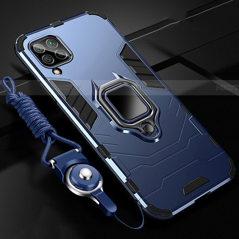 Custodia Silicone e Plastica Opaca Cover con Magnetico Anello Supporto R03 per Huawei P40 Lite Blu
