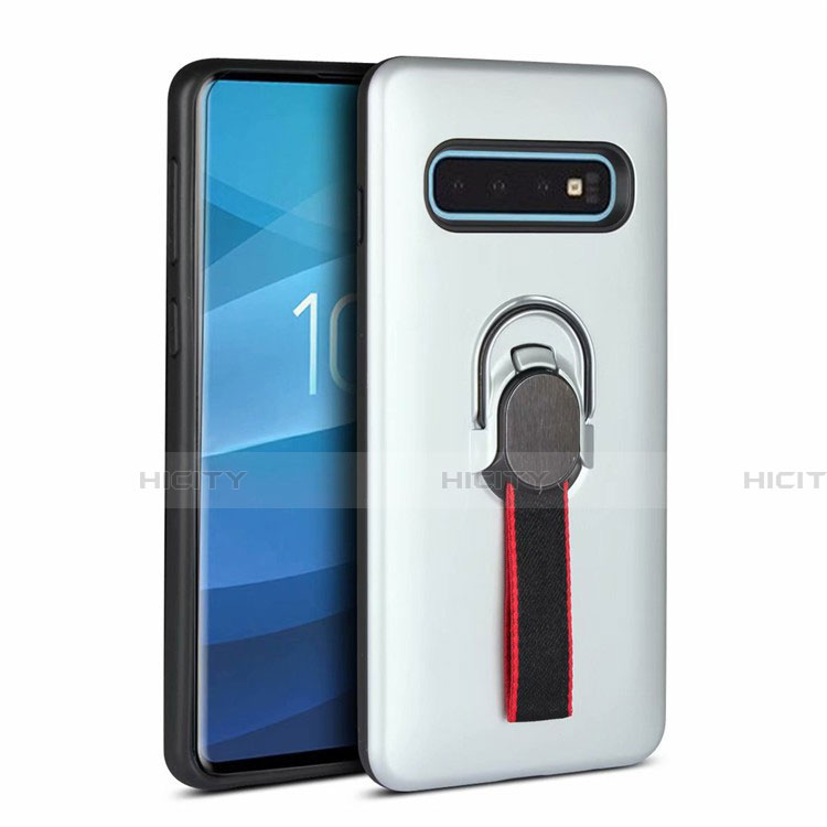 Custodia Silicone e Plastica Opaca Cover con Magnetico Anello Supporto R03 per Samsung Galaxy S10