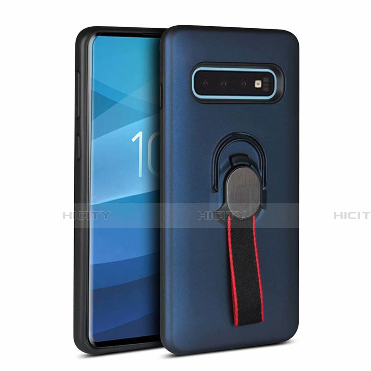 Custodia Silicone e Plastica Opaca Cover con Magnetico Anello Supporto R03 per Samsung Galaxy S10 Blu