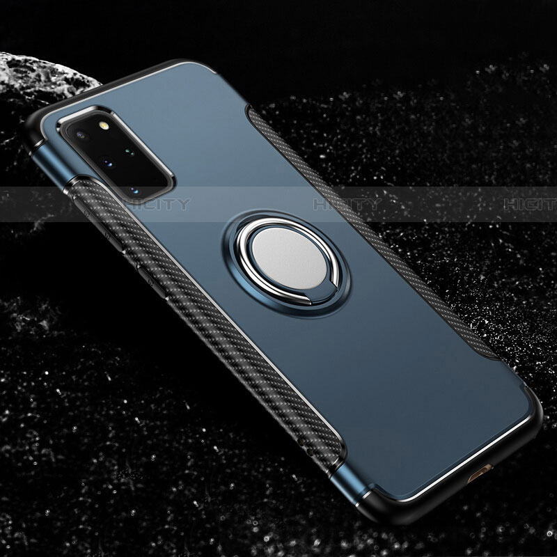 Custodia Silicone e Plastica Opaca Cover con Magnetico Anello Supporto R03 per Samsung Galaxy S20 Plus 5G Cielo Blu