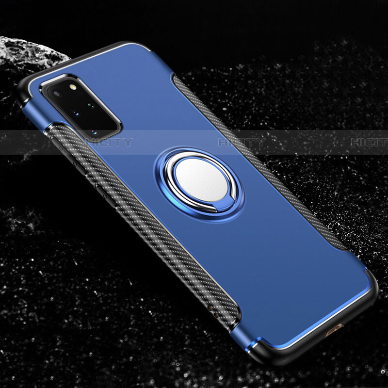 Custodia Silicone e Plastica Opaca Cover con Magnetico Anello Supporto R03 per Samsung Galaxy S20 Plus Blu