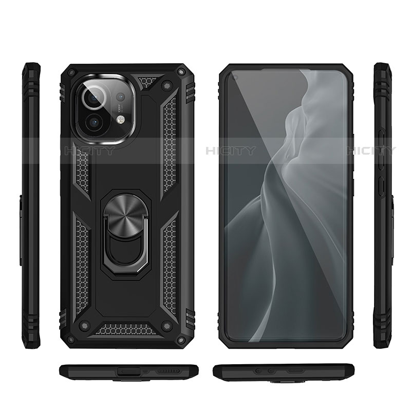 Custodia Silicone e Plastica Opaca Cover con Magnetico Anello Supporto R03 per Xiaomi Mi 11 5G Nero