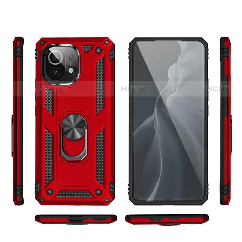 Custodia Silicone e Plastica Opaca Cover con Magnetico Anello Supporto R03 per Xiaomi Mi 11 5G Rosso