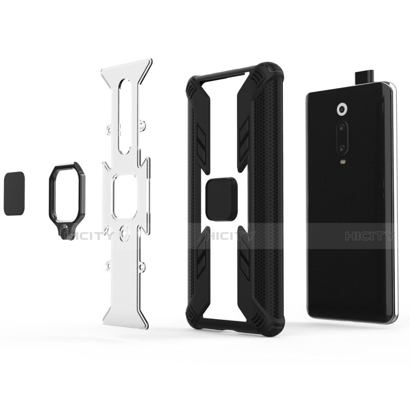 Custodia Silicone e Plastica Opaca Cover con Magnetico Anello Supporto R03 per Xiaomi Mi 9T