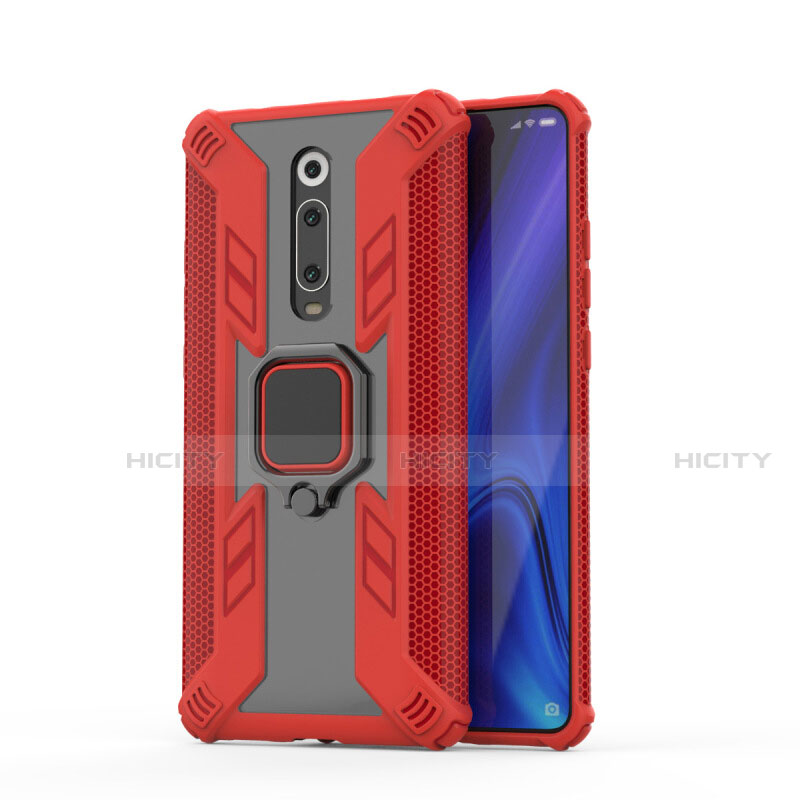 Custodia Silicone e Plastica Opaca Cover con Magnetico Anello Supporto R03 per Xiaomi Mi 9T Pro Rosso